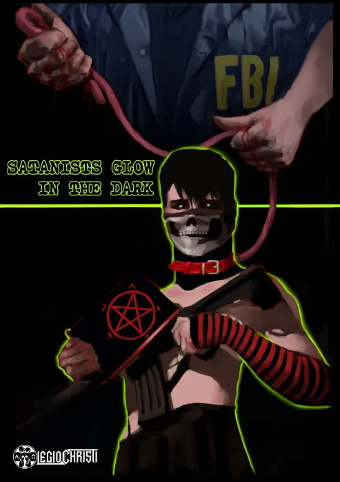 A graphic about a cross-dressing gun-toting satanist being on leash by the FBI