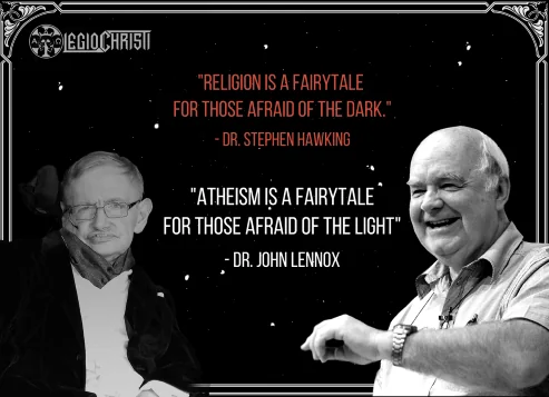 A quote by Doctor Stephen Hawking countered by a quote by Doctor John Lennox