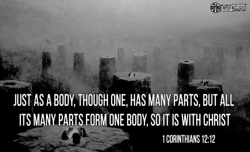 Zdzisław Beksiński's By the Fire with a passage from the book of the 1st Corinthians