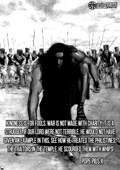 An image of Samson with a Pope Pius X quote
